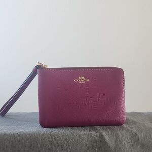 Coach Dark Magenta Corner Zip Wristlet